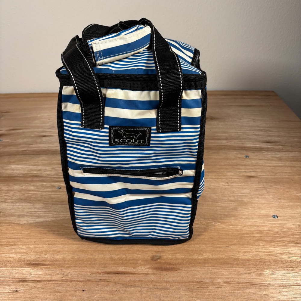 SCOUT Insulated Lunch Bag Blue White Striped Cooler Tote Zipper Pocket